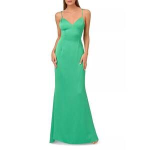 NEW LIV FOSTER adjustable spaghetti strap tie back v-neck textured satin gown in